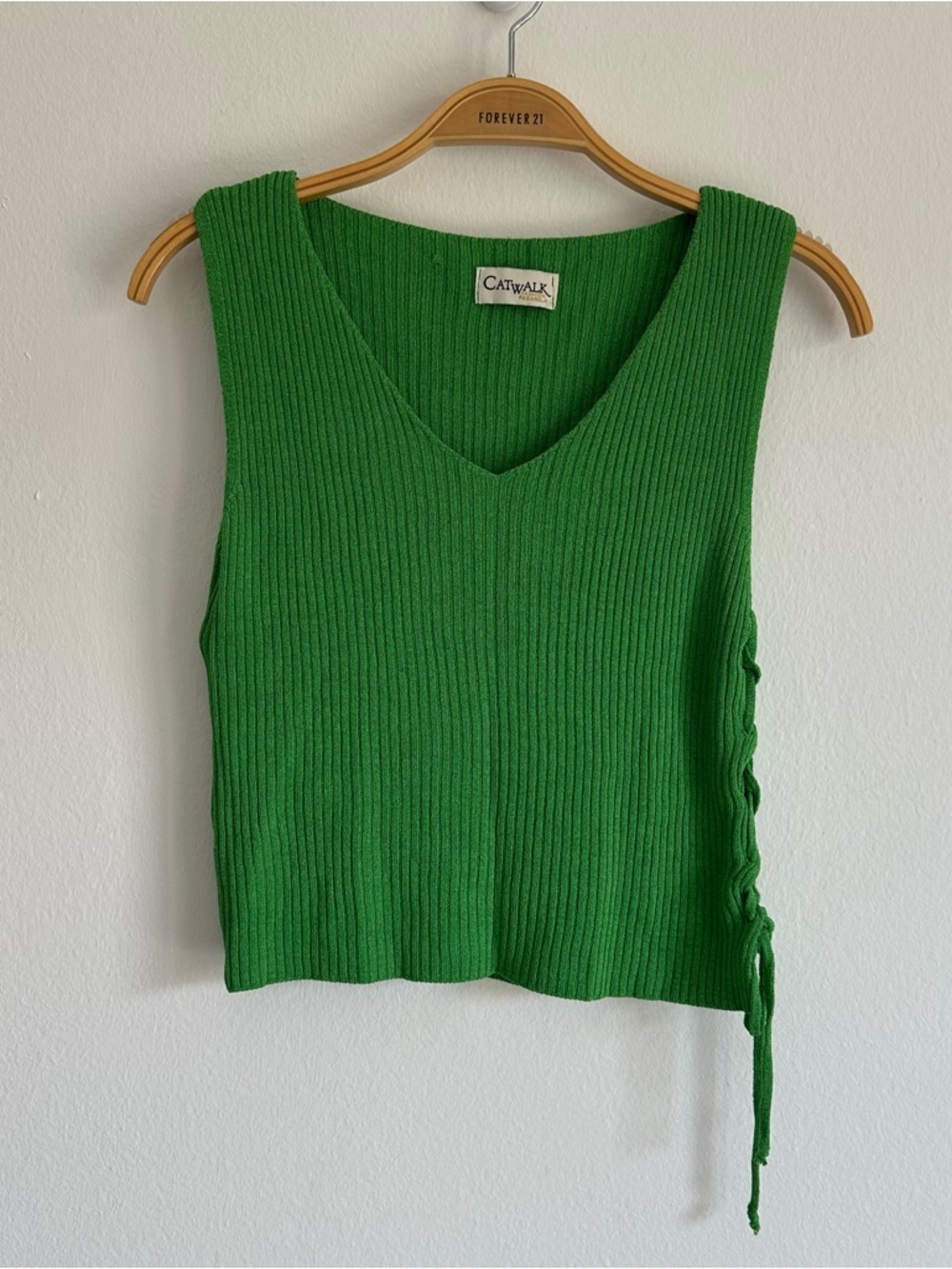 Vintage Y2K Catwalk Tank Top Green Knit Fairy Lace Up Whimsigoth Summer Italy